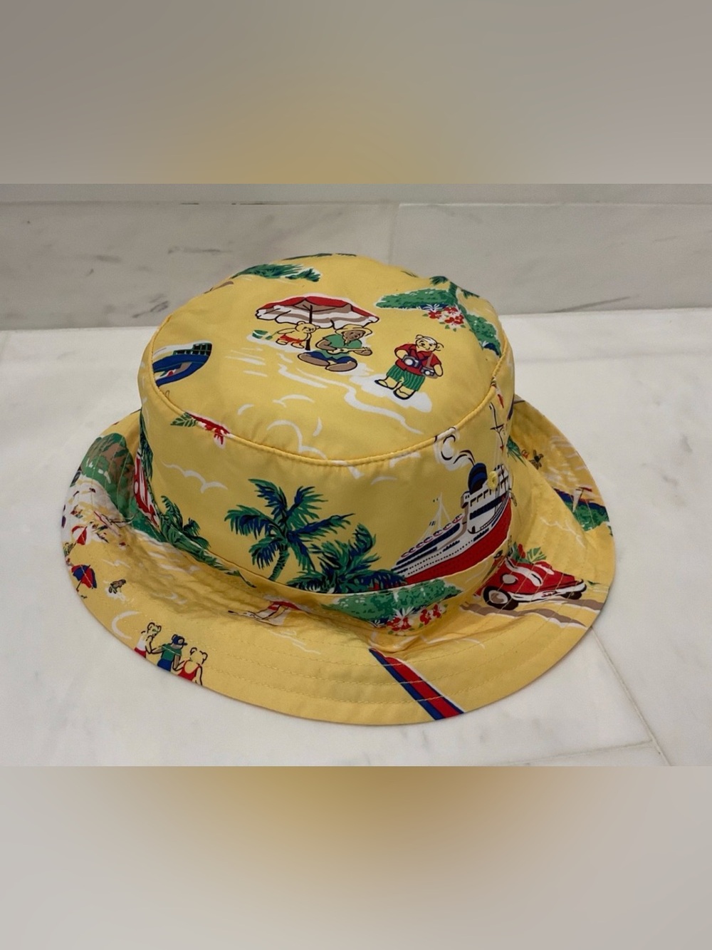 NWT Polo Ralph Lauren VACATION BEAR PRINT Performance Logo Bucket Hat - L/XL
